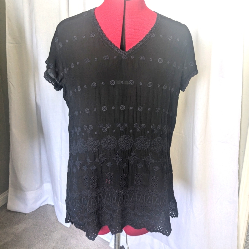 Johnny Was Embroidered Black Tunic Small